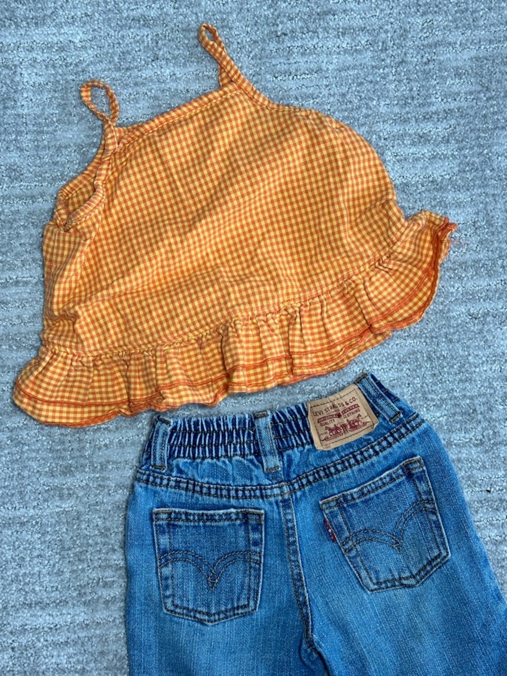 Vintage Orange Gingham Ruffle Tank | Miniwear | 18months | 100% cotton - Picture 3 of 7